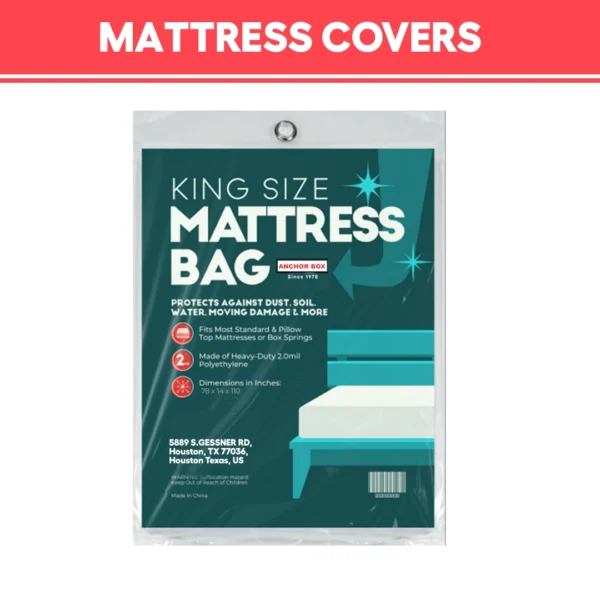 High-quality king size mattress covers from Anchor Box, featuring zipper enclosures, waterproof protection, durable plastic options, and moving-ready designs for secure and long-lasting mattress care.